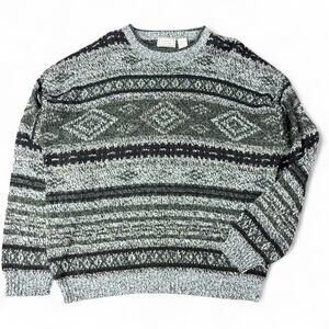 Bugle Boy Vintage Sweater Geo Stripe Y2K 80s 90s Grunge Grandpa Cabincore XL